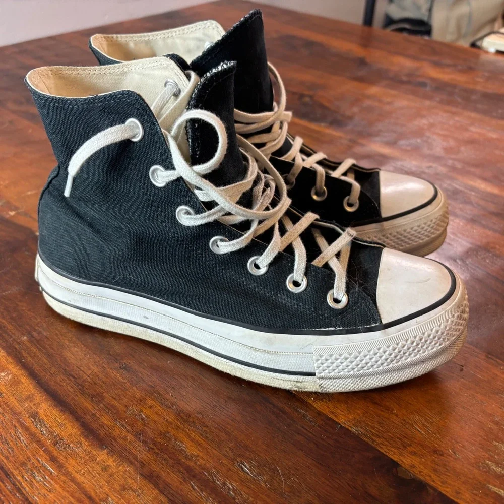 Converse Chuck Taylor All Star Platform High Top Black Canvas Sneakers Shoes